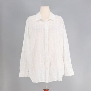 TALBOTS White Crinkle Semi Sheer Long Sleeve Shirt Blouse Size 3X